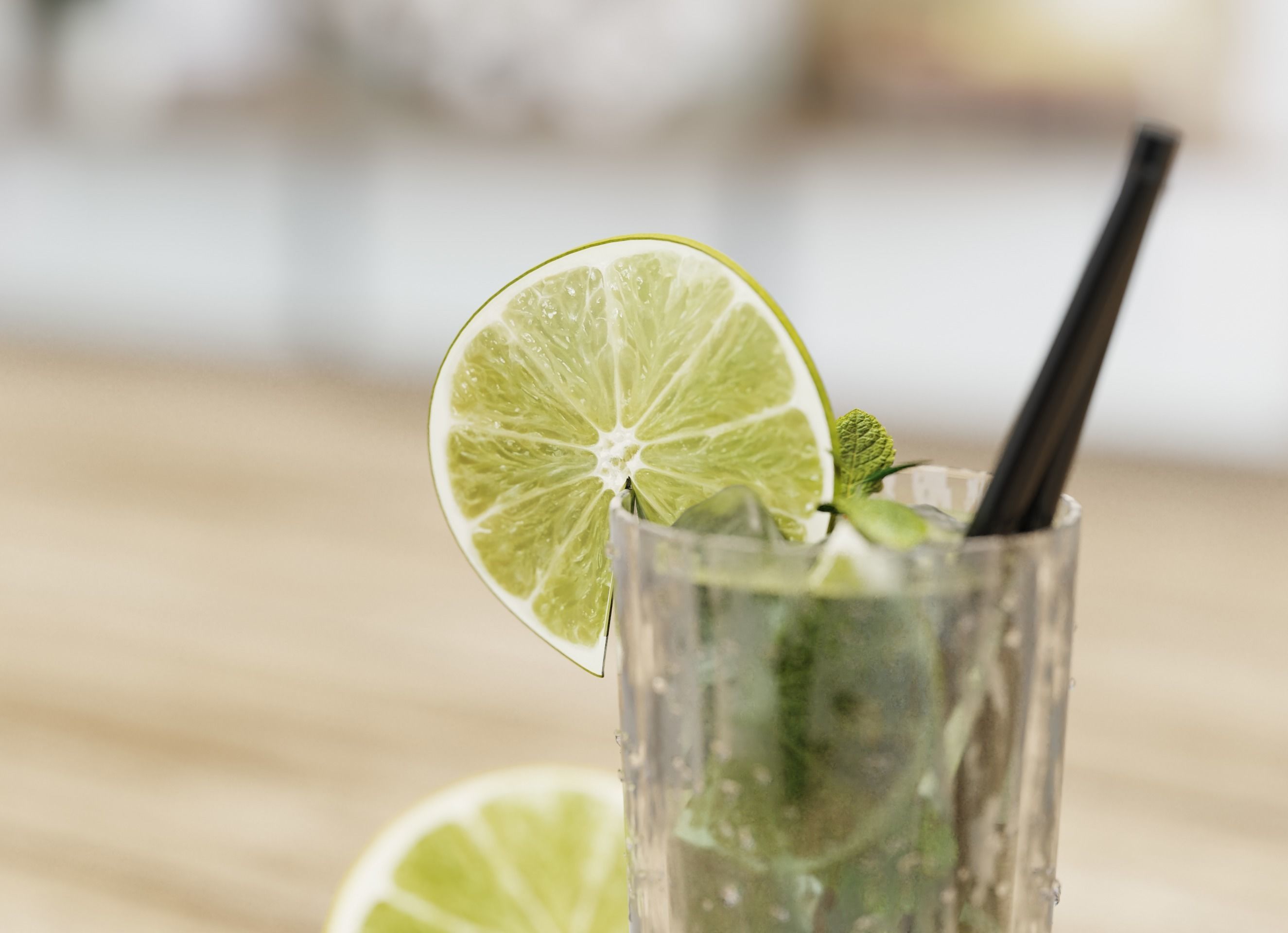 Mojito on wooden table 3D model_3