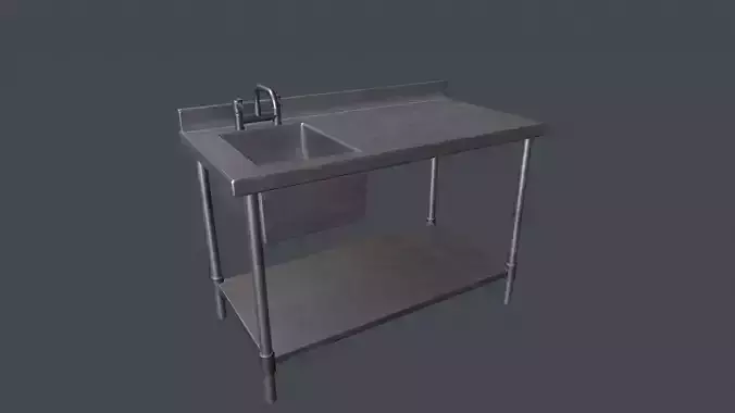 Stainless Steel Commerical Sink Low-poly 3D model