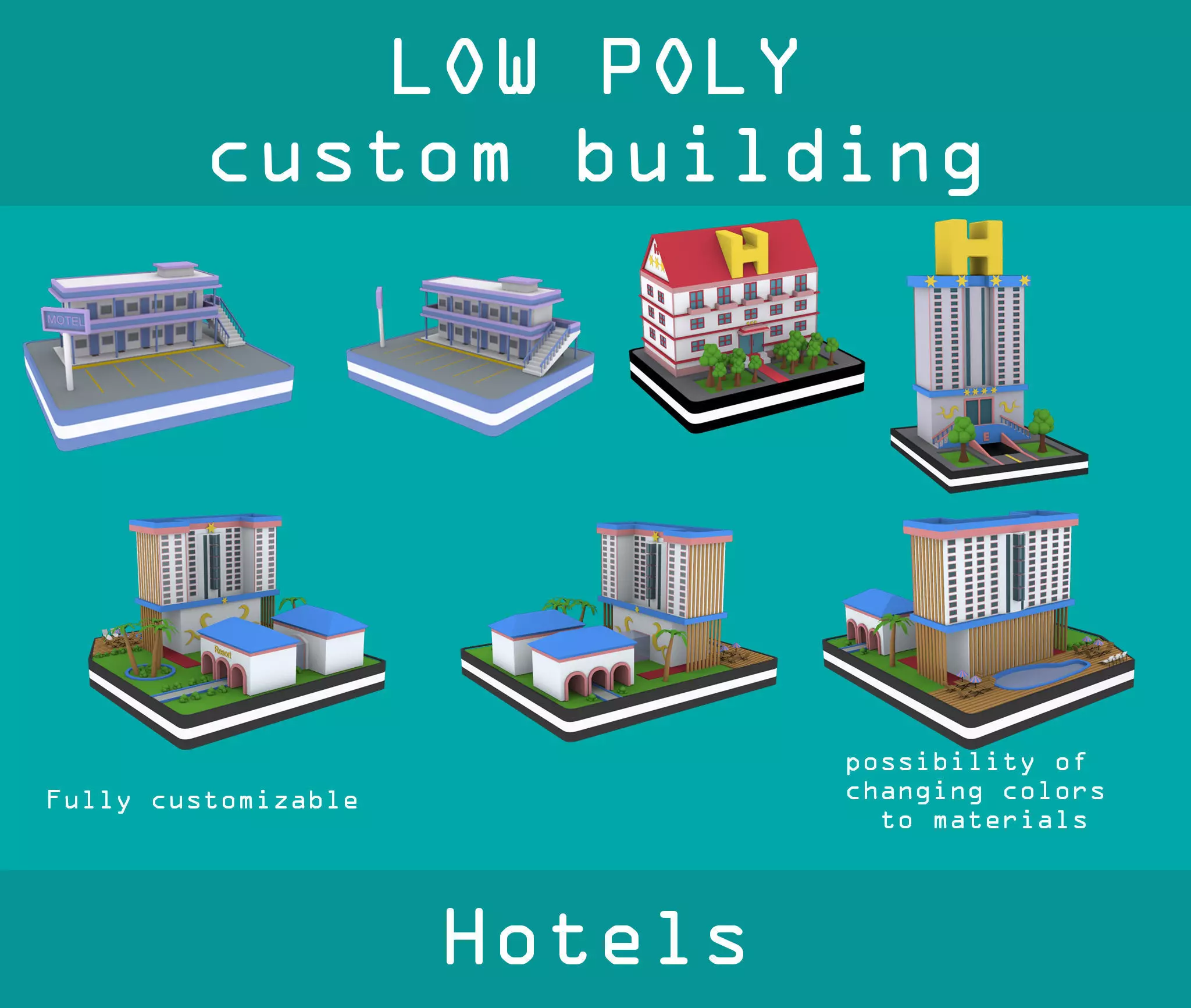 Hotels low poly pack Low-poly 3D model_0
