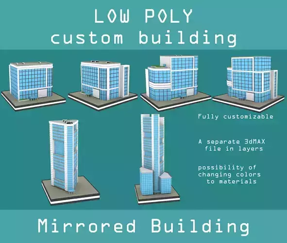 Mirrored building low poly pack