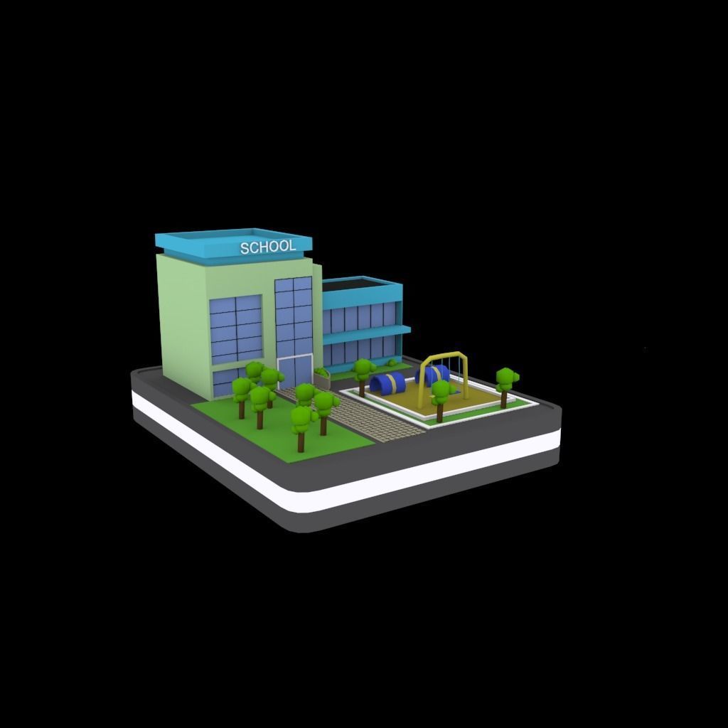 schools low poly pack Low-poly 3D model_4