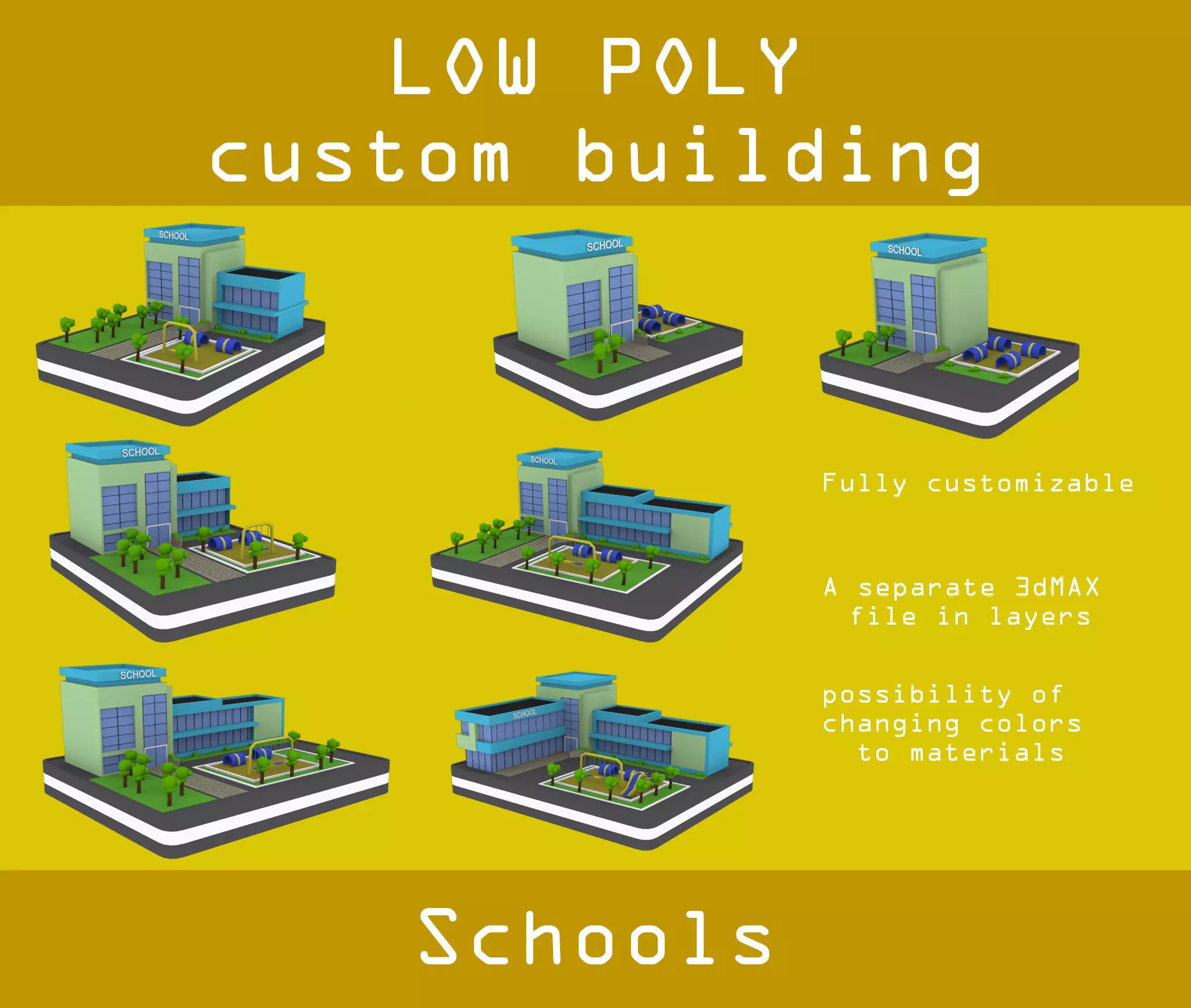schools low poly pack Low-poly 3D model_0