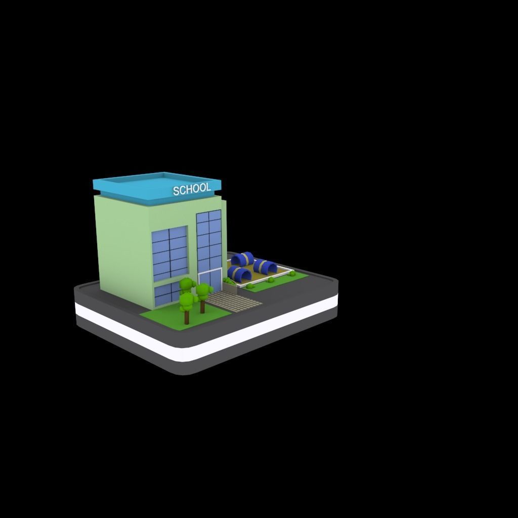 schools low poly pack Low-poly 3D model_2