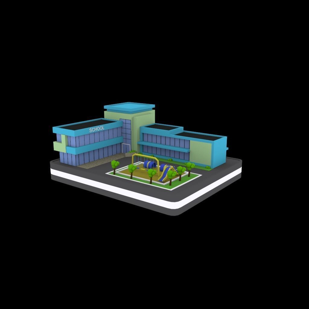schools low poly pack Low-poly 3D model_7