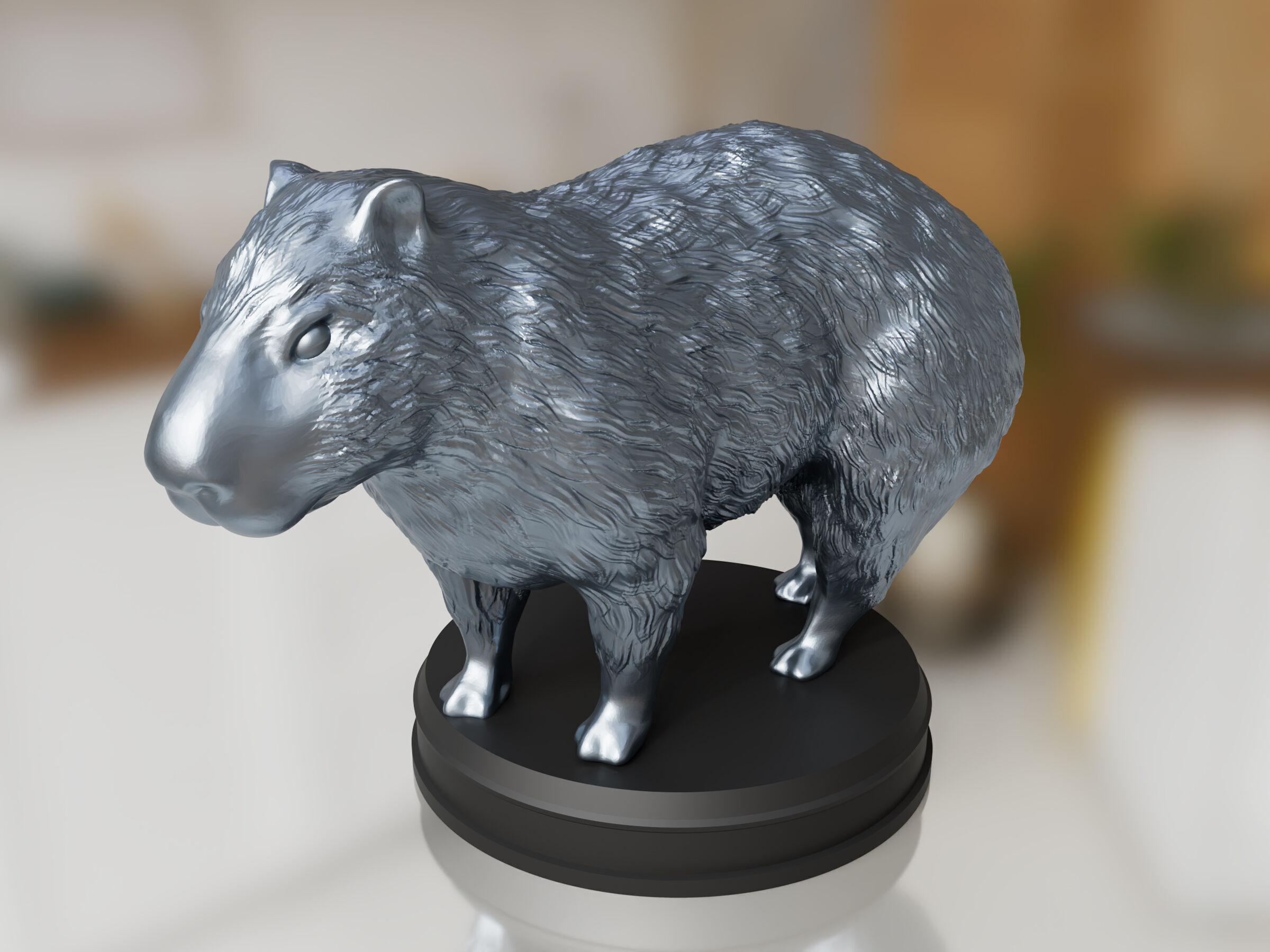 Silver Fluffy Capybara 3D print model_3