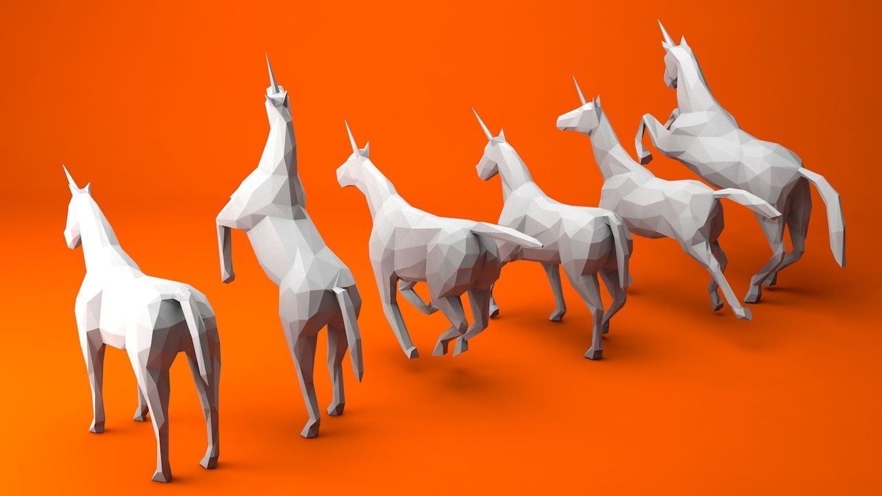 6 Lowpoly Unicorns three Low-poly 3D model_8