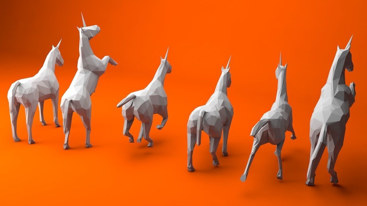 6 Lowpoly Unicorns three Low-poly 3D model_7