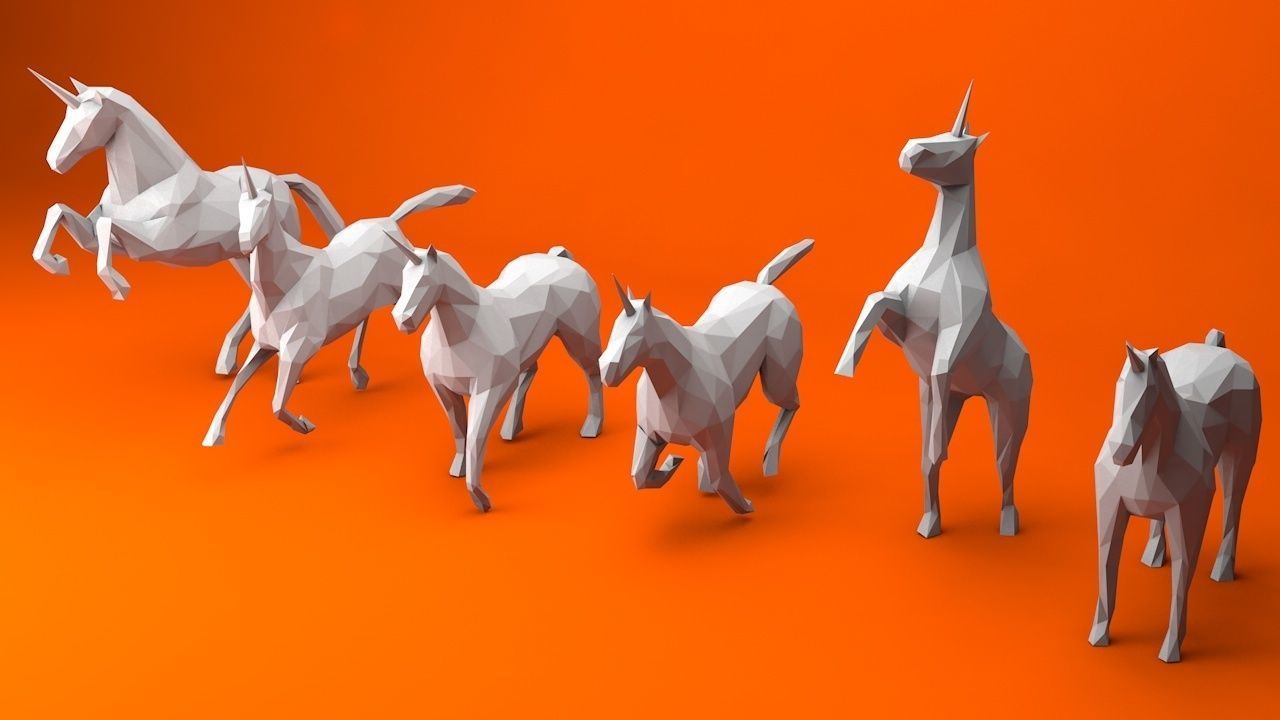 6 Lowpoly Unicorns three Low-poly 3D model_1
