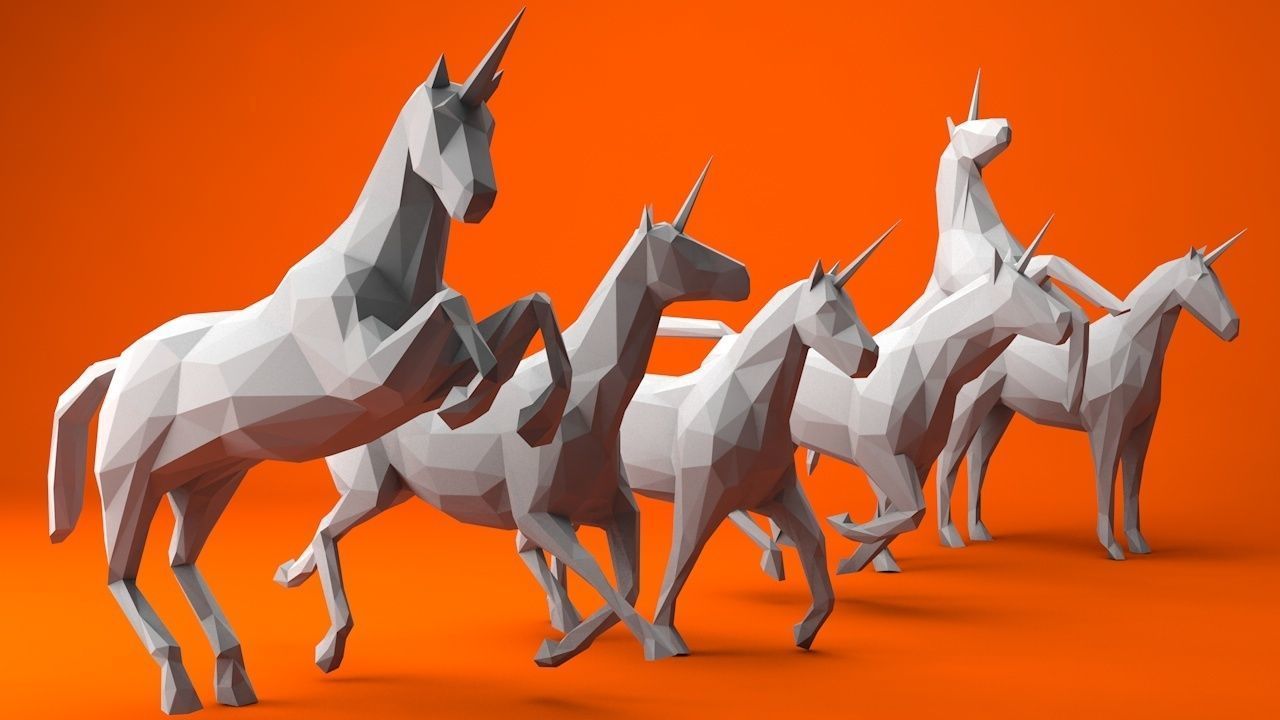 6 Lowpoly Unicorns three Low-poly 3D model_2