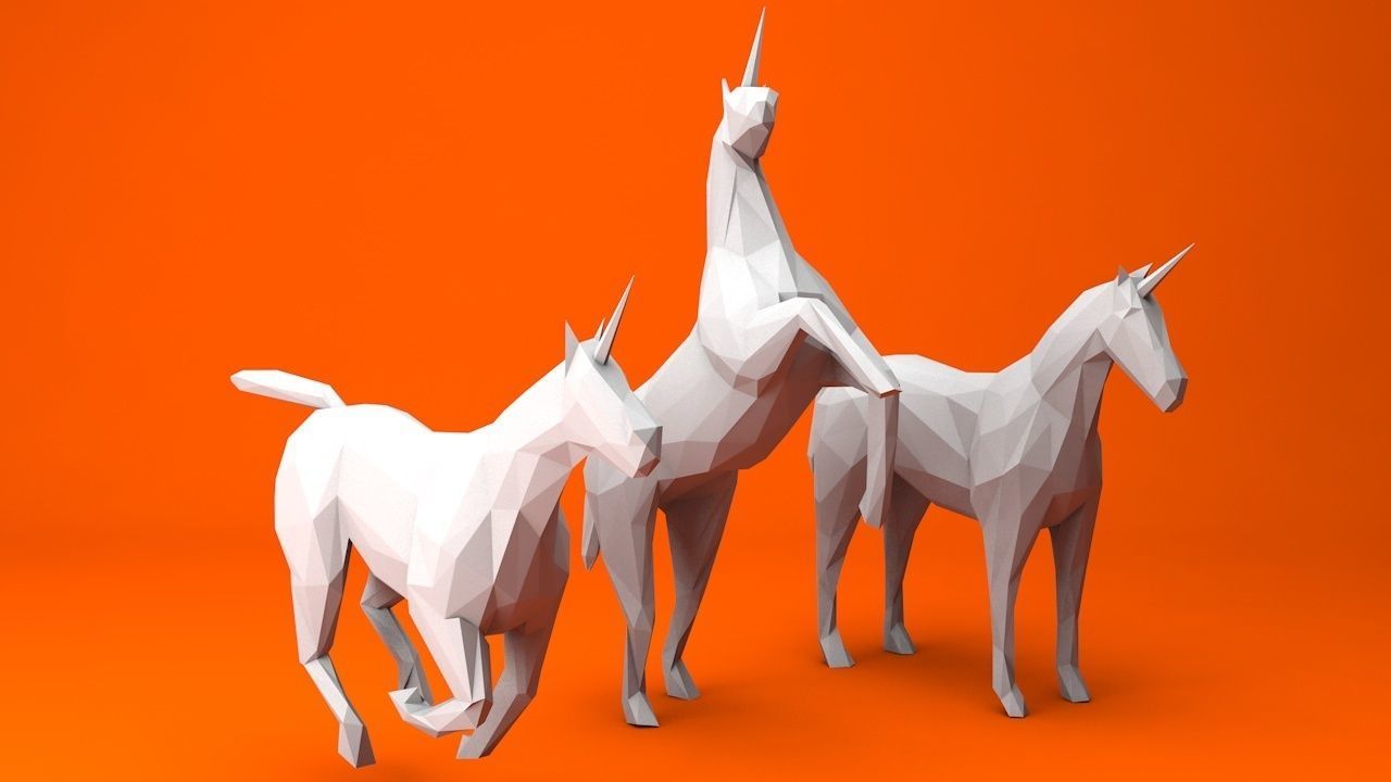 6 Lowpoly Unicorns three Low-poly 3D model_5