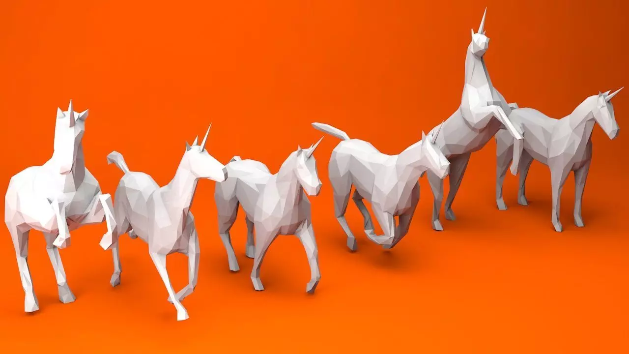 6 Lowpoly Unicorns three Low-poly 3D model_0