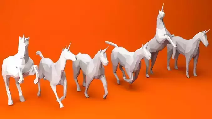 6 Lowpoly Unicorns three Low-poly 3D model