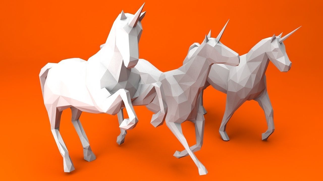 6 Lowpoly Unicorns three Low-poly 3D model_4