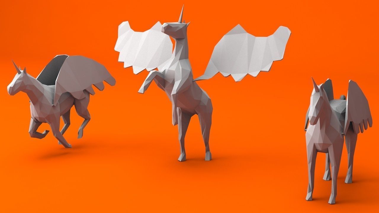 6 Lowpoly Unicorn Pegasus Low-poly 3D model_5