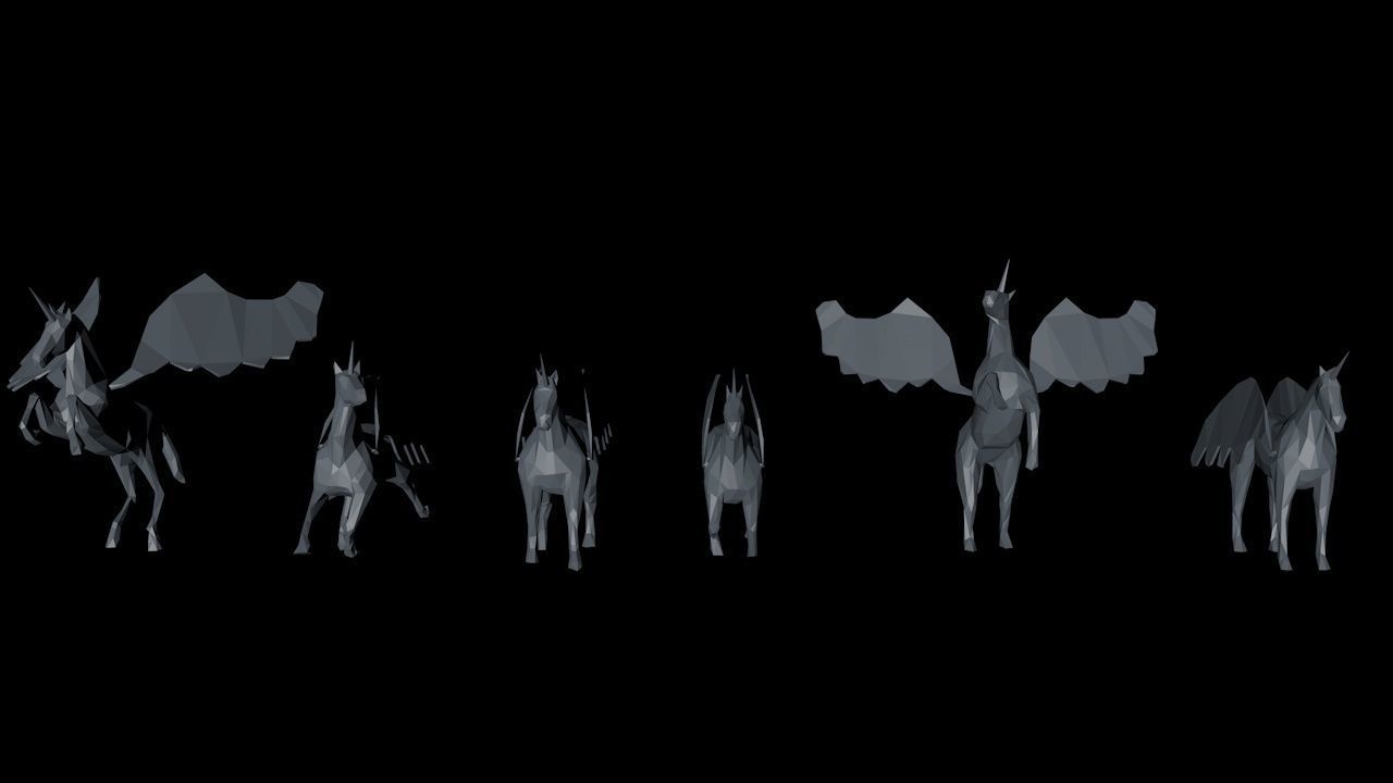 6 Lowpoly Unicorn Pegasus Low-poly 3D model_9