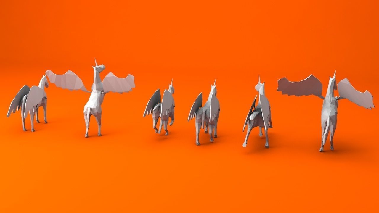 6 Lowpoly Unicorn Pegasus Low-poly 3D model_6