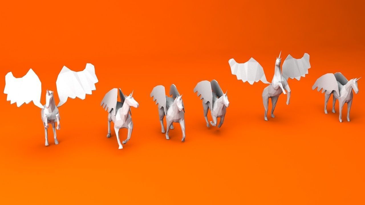 6 Lowpoly Unicorn Pegasus Low-poly 3D model_1