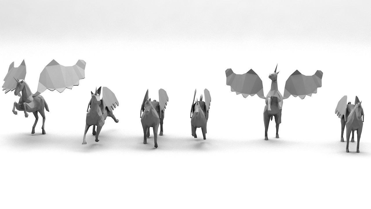 6 Lowpoly Unicorn Pegasus Low-poly 3D model_7
