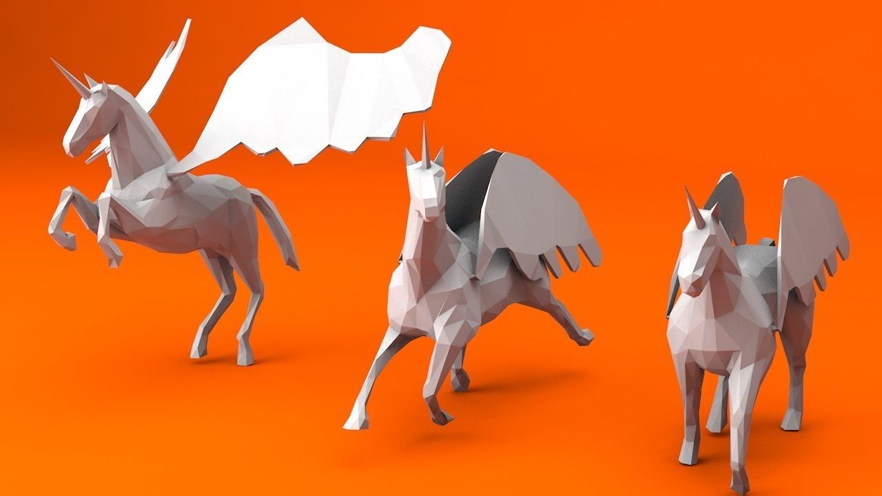 6 Lowpoly Unicorn Pegasus Low-poly 3D model_2