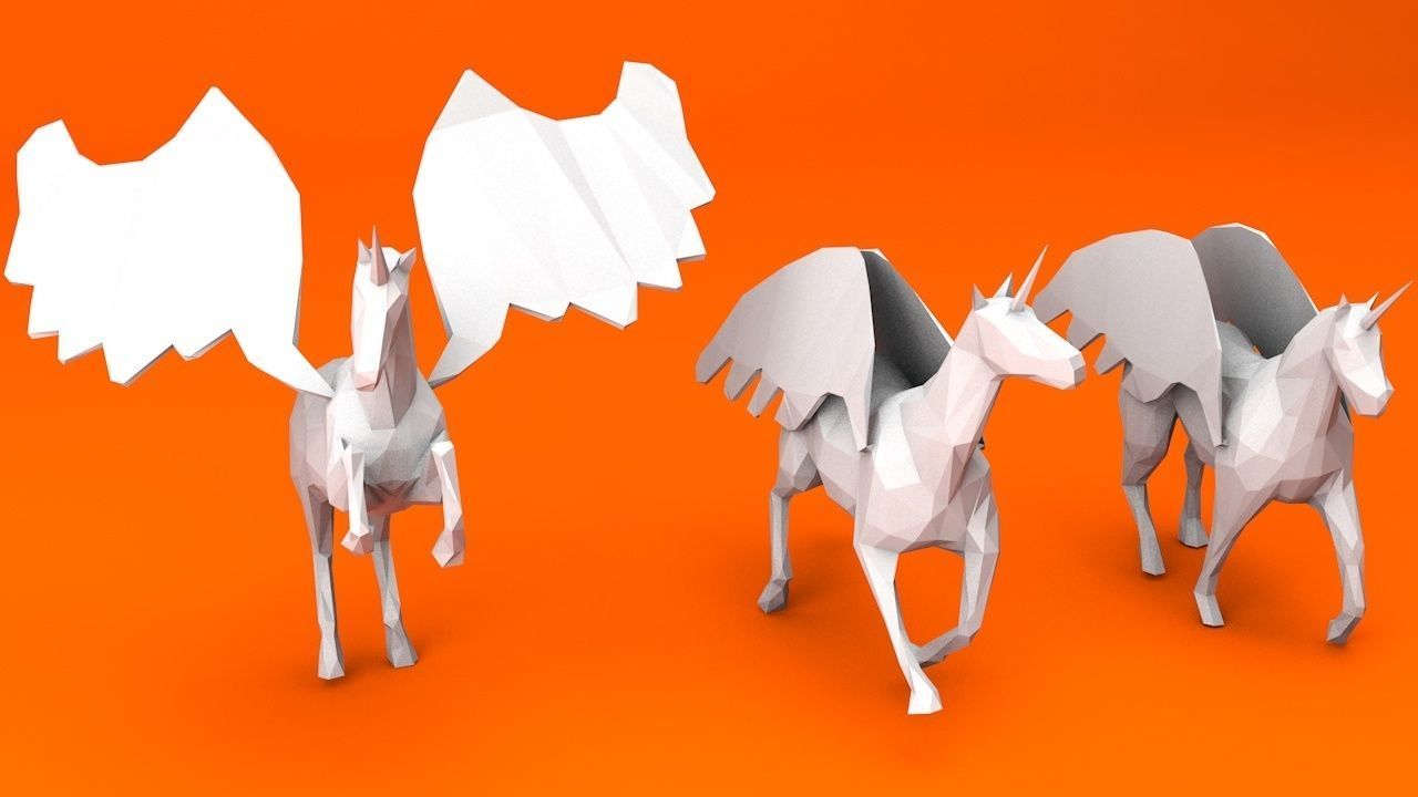 6 Lowpoly Unicorn Pegasus Low-poly 3D model_3