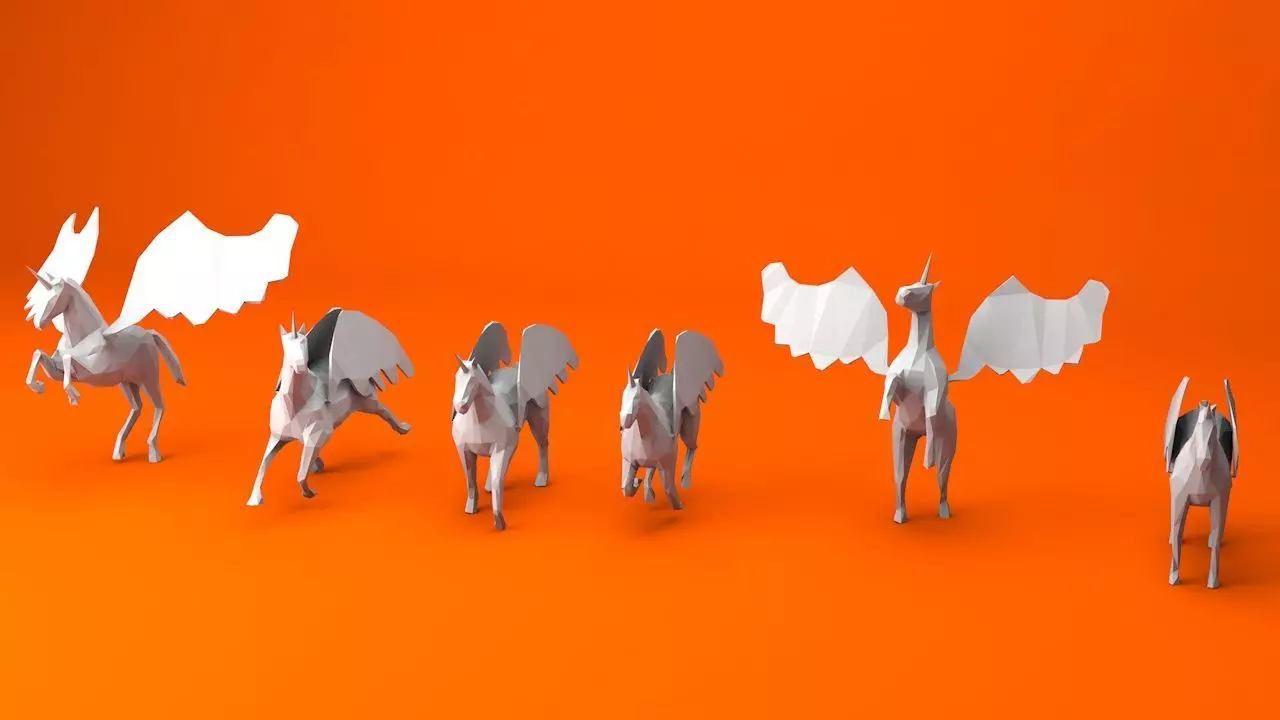 6 Lowpoly Unicorn Pegasus Low-poly 3D model_0