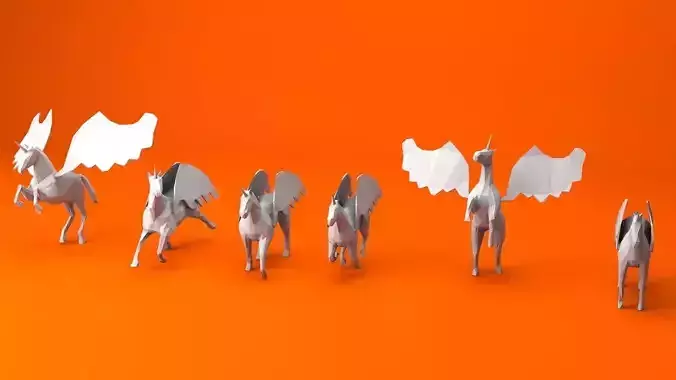 6 Lowpoly Unicorn Pegasus Low-poly 3D model