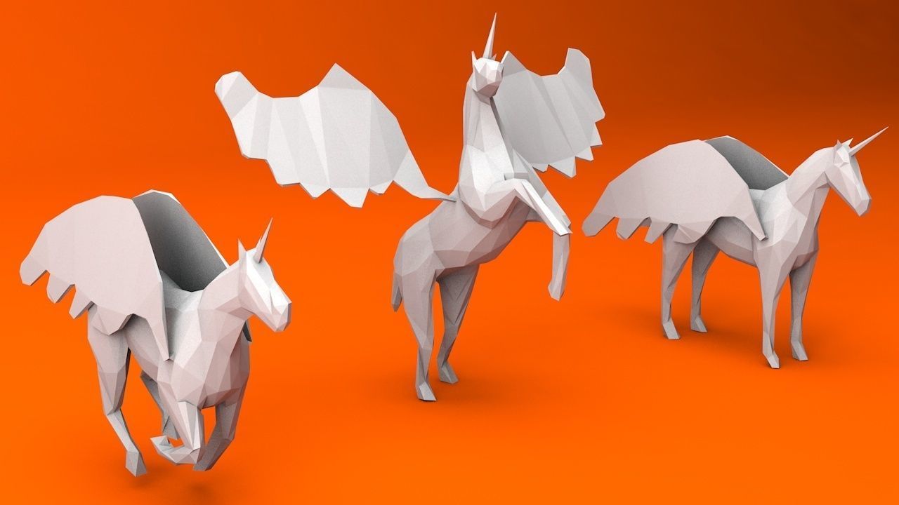 6 Lowpoly Unicorn Pegasus Low-poly 3D model_4