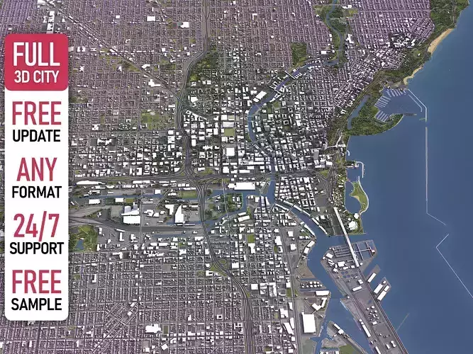 Milwaukee - 3D City Model Low-poly 3D model