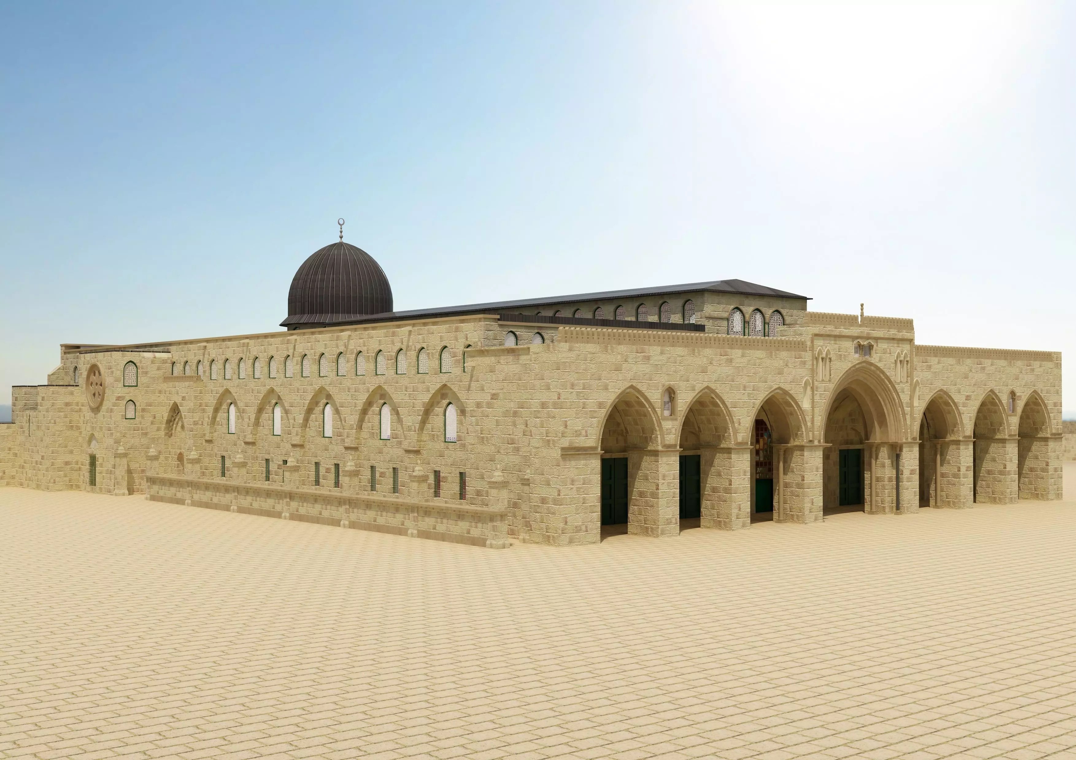 Al-Aqsa Mosque interior- exterior 3ds max vray model 3D model_0