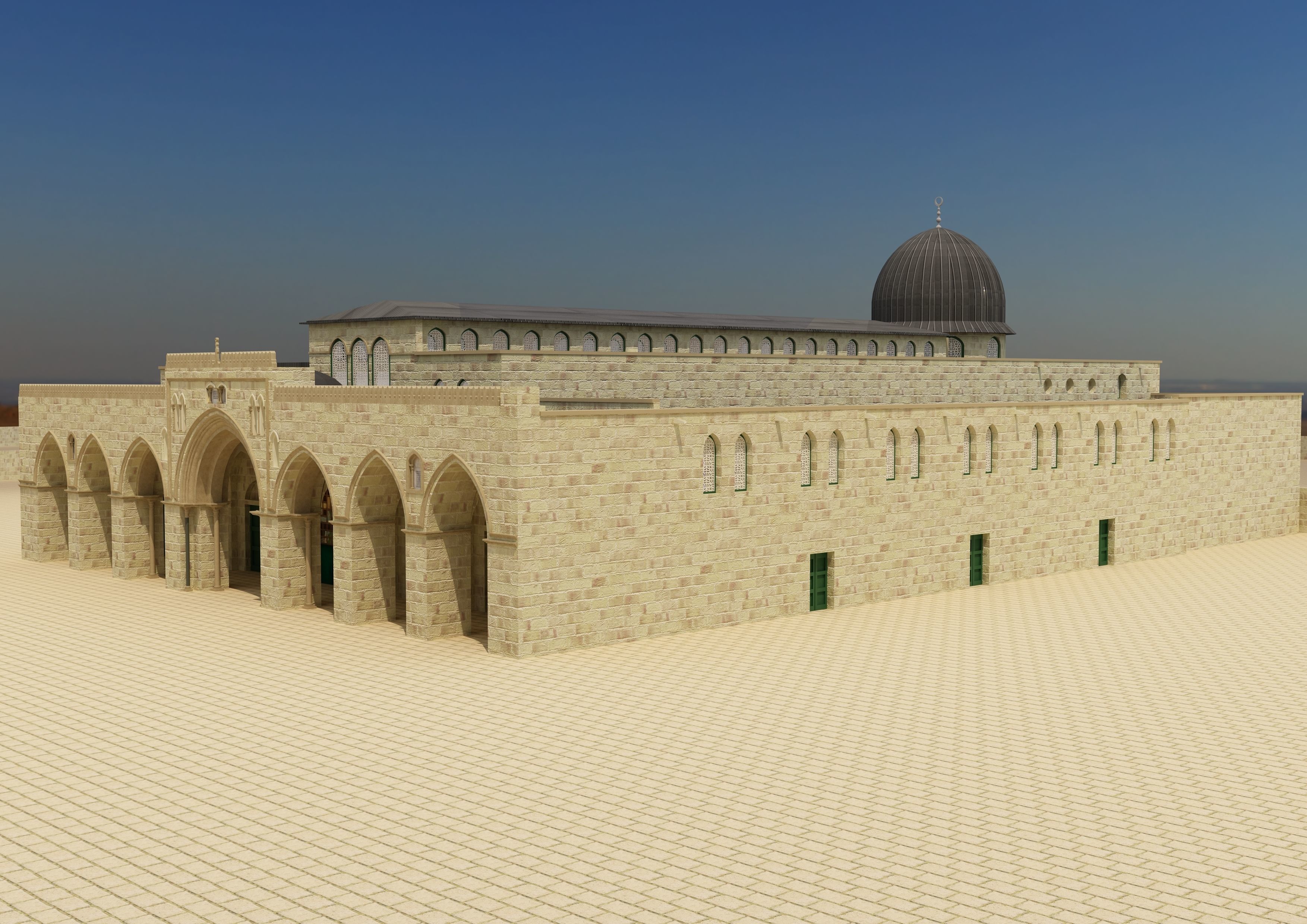 Al-Aqsa Mosque interior- exterior 3ds max vray model 3D model_4