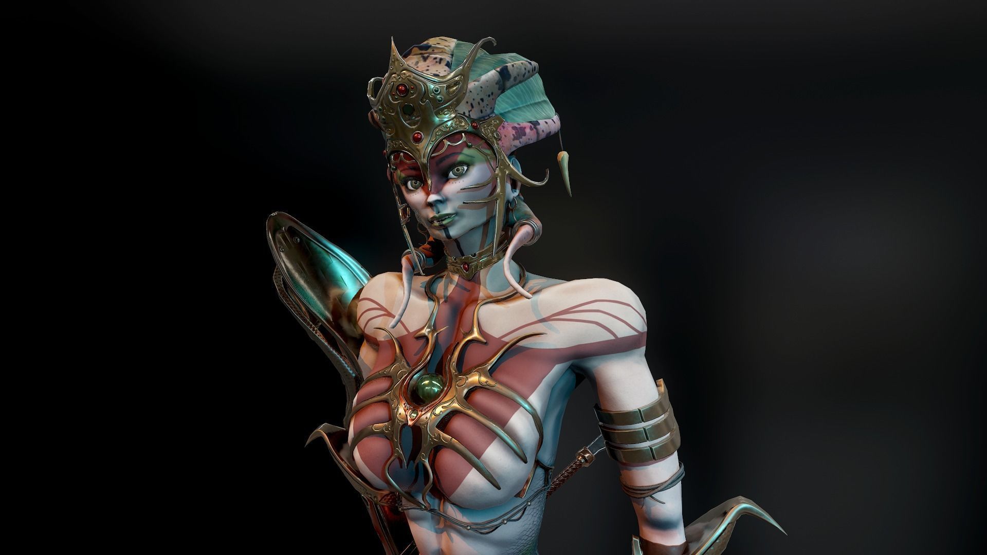 Naga Siren Warrior Low-poly 3D model_3