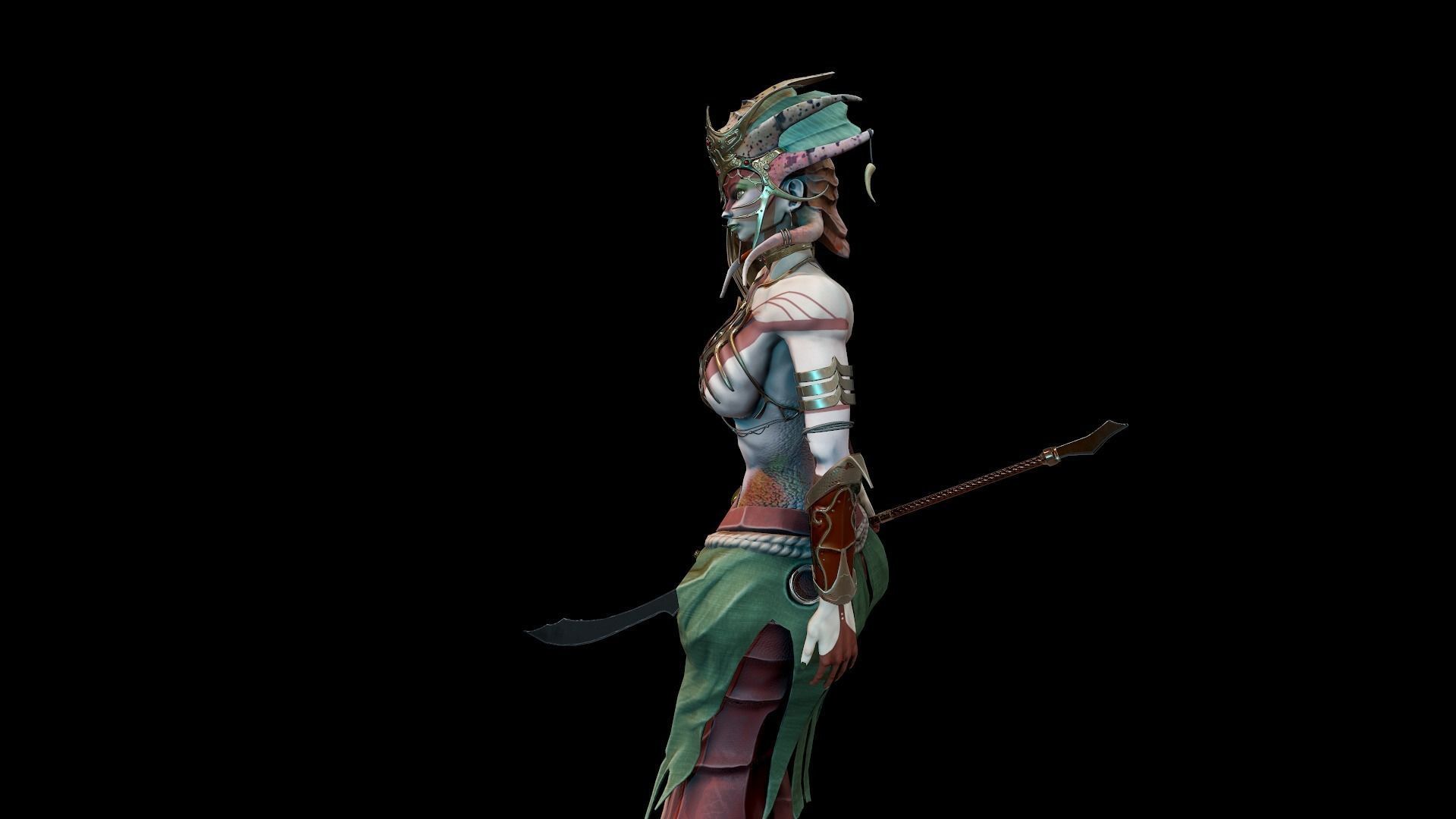 Naga Siren Warrior Low-poly 3D model_10