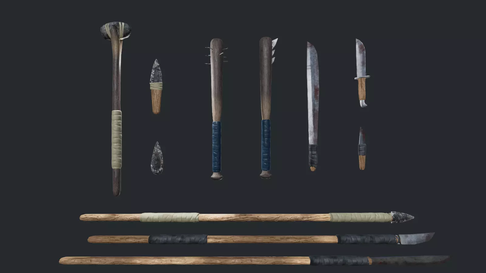 Improvised Weapons and Crafting Materials Low-poly 3D model_0