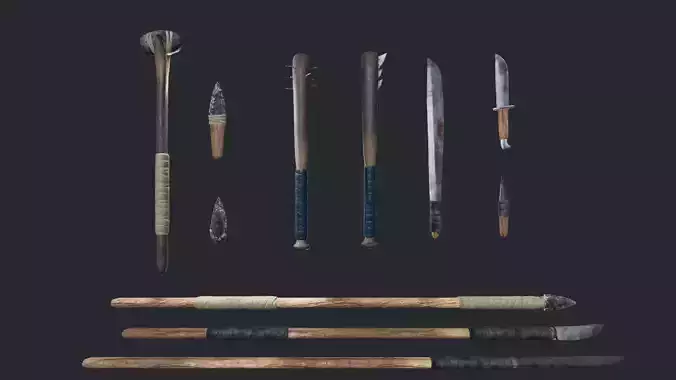 Improvised Weapons and Crafting Materials Low-poly 3D model