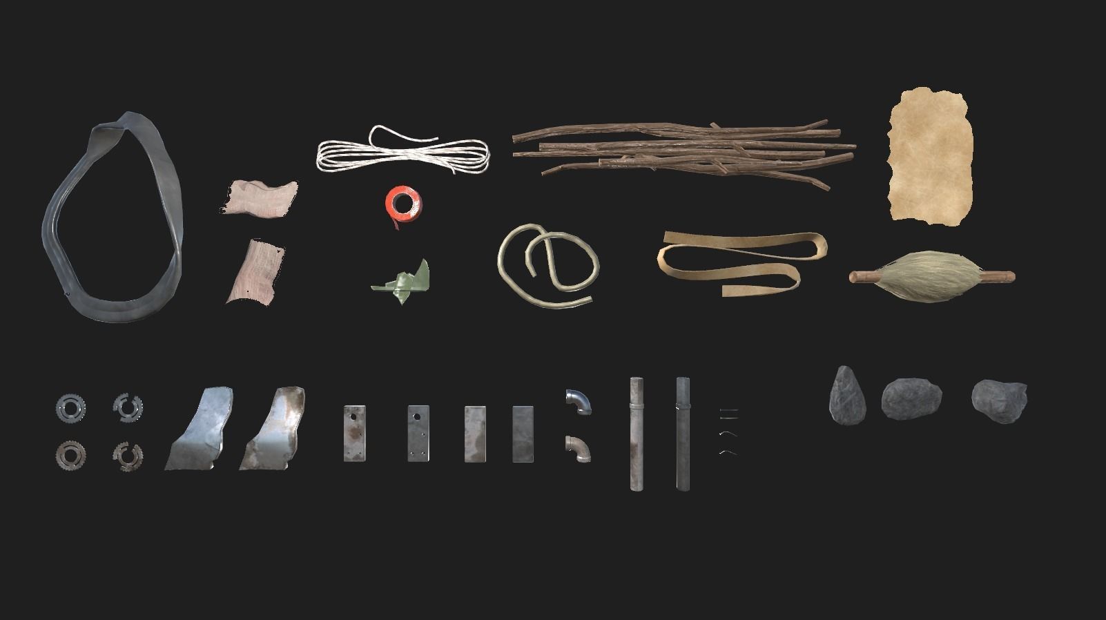 Improvised Weapons and Crafting Materials Low-poly 3D model_2