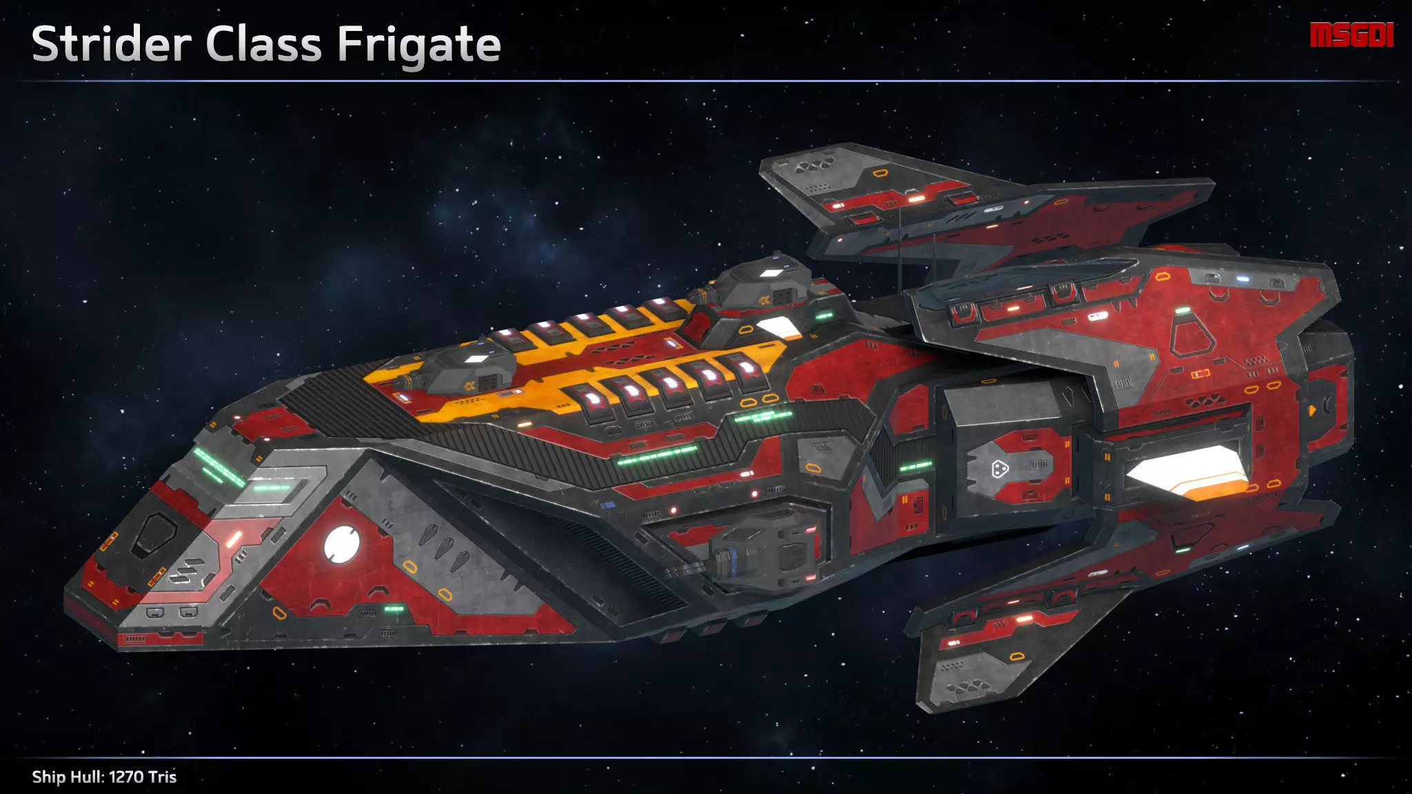 Spaceship Frigate Strider Low-poly 3D model_0