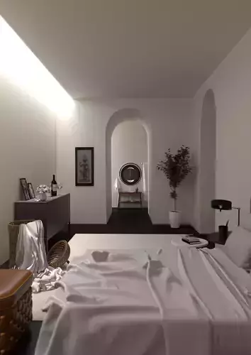 Bedroom with arched window