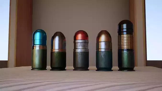 40mm grenades pack with max file and UE4 project Low-poly 3D model