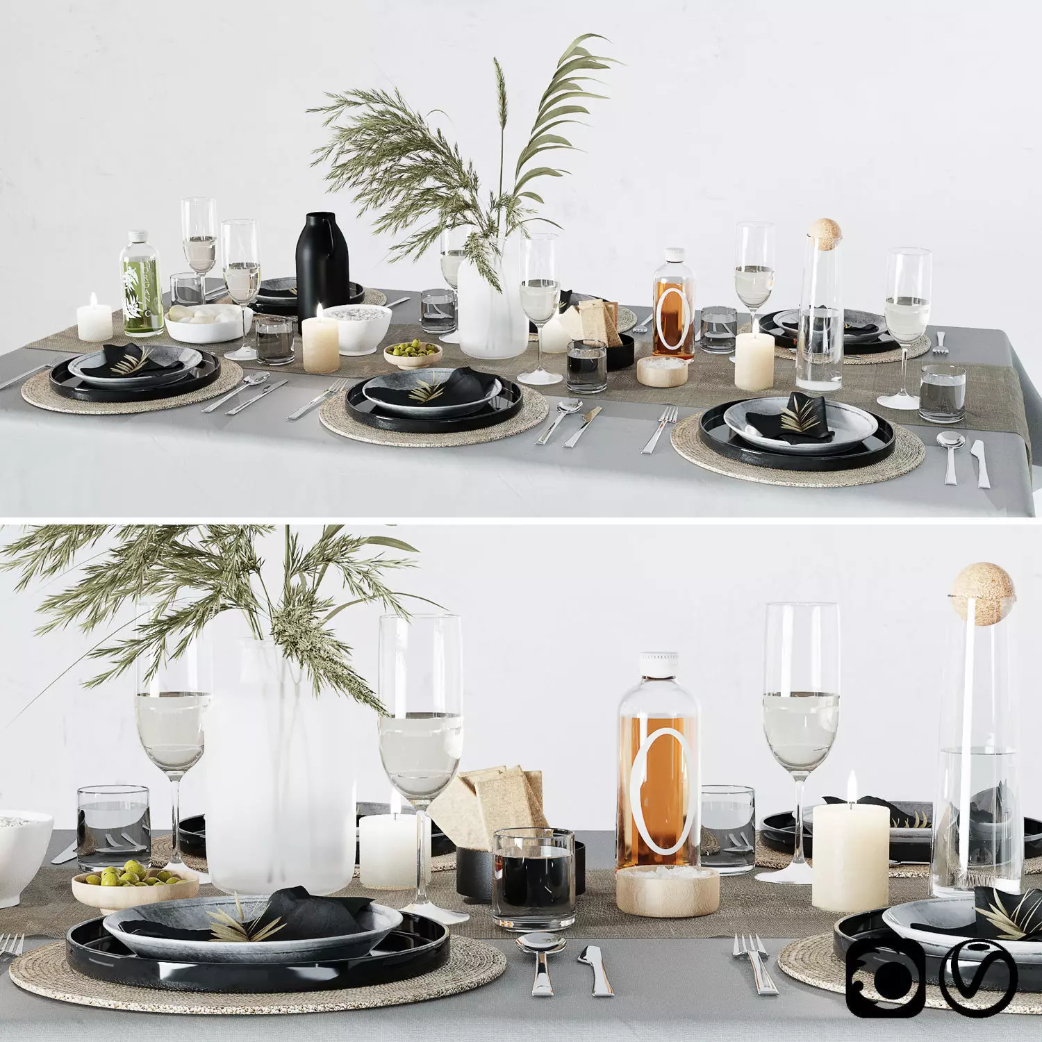 Breakfast table setting 3D model_0
