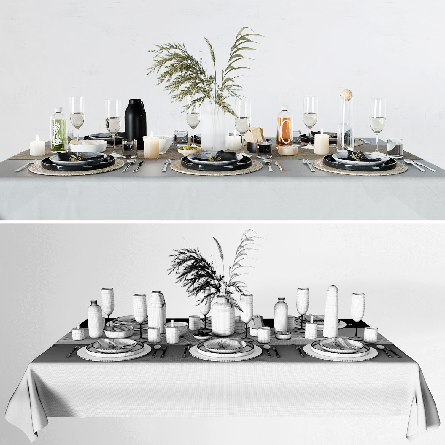 Breakfast table setting 3D model_1