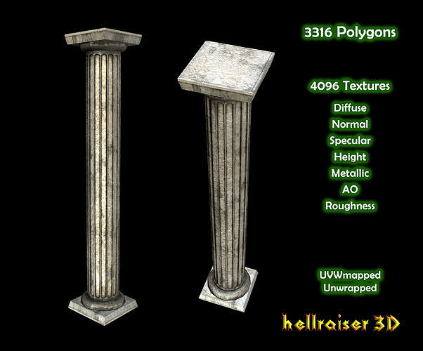 Pillar - Column - PBR - Dirty Textured Low-poly 3D model
