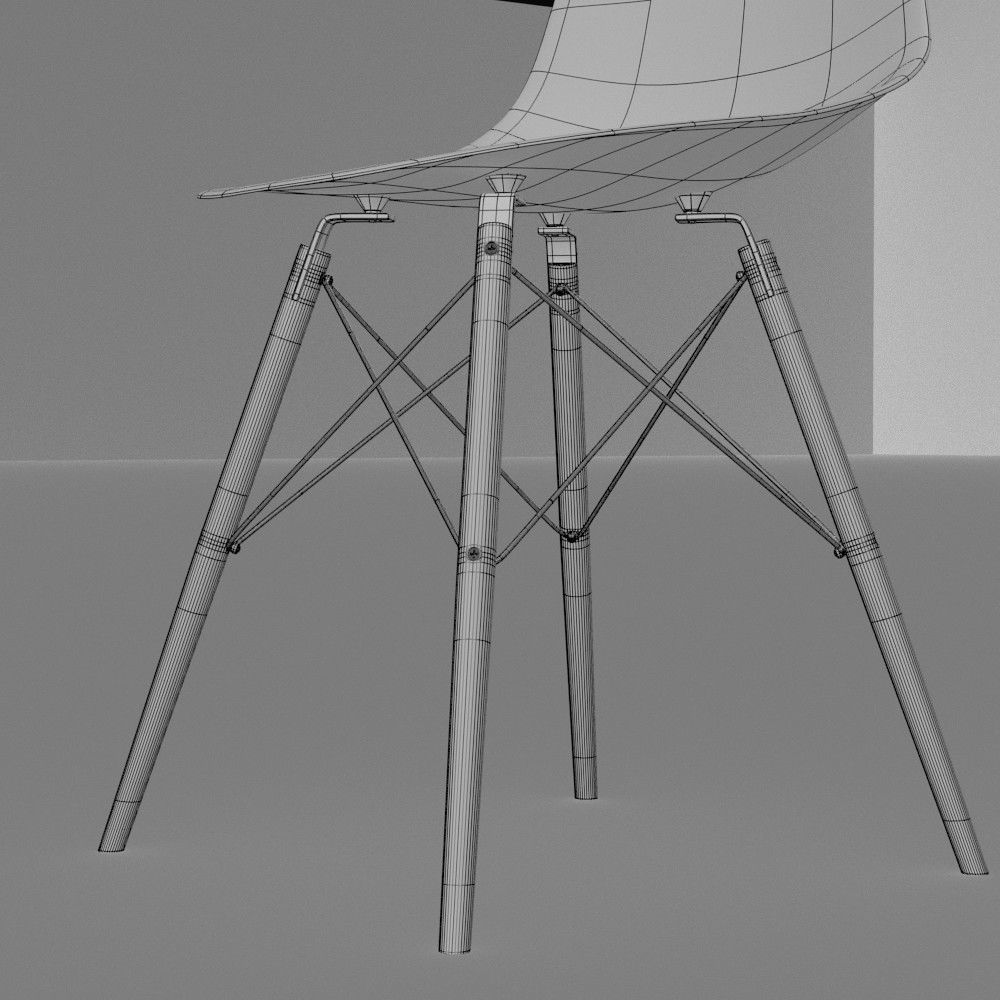 Chair eames dsw with wooden legs 3D model_4