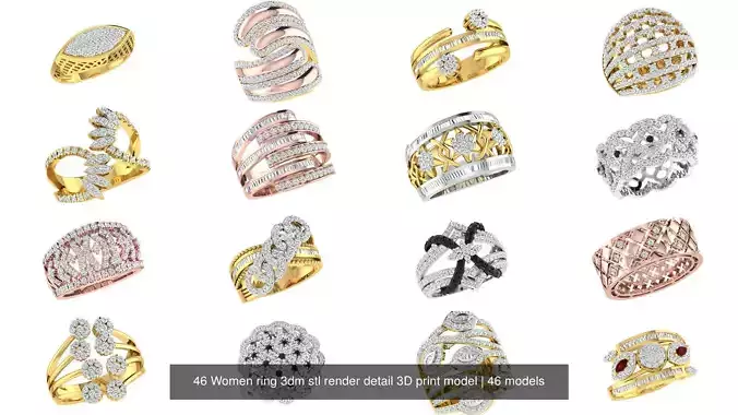 46 Women ring 3dm stl render detail 3D print model 3D Model Collection