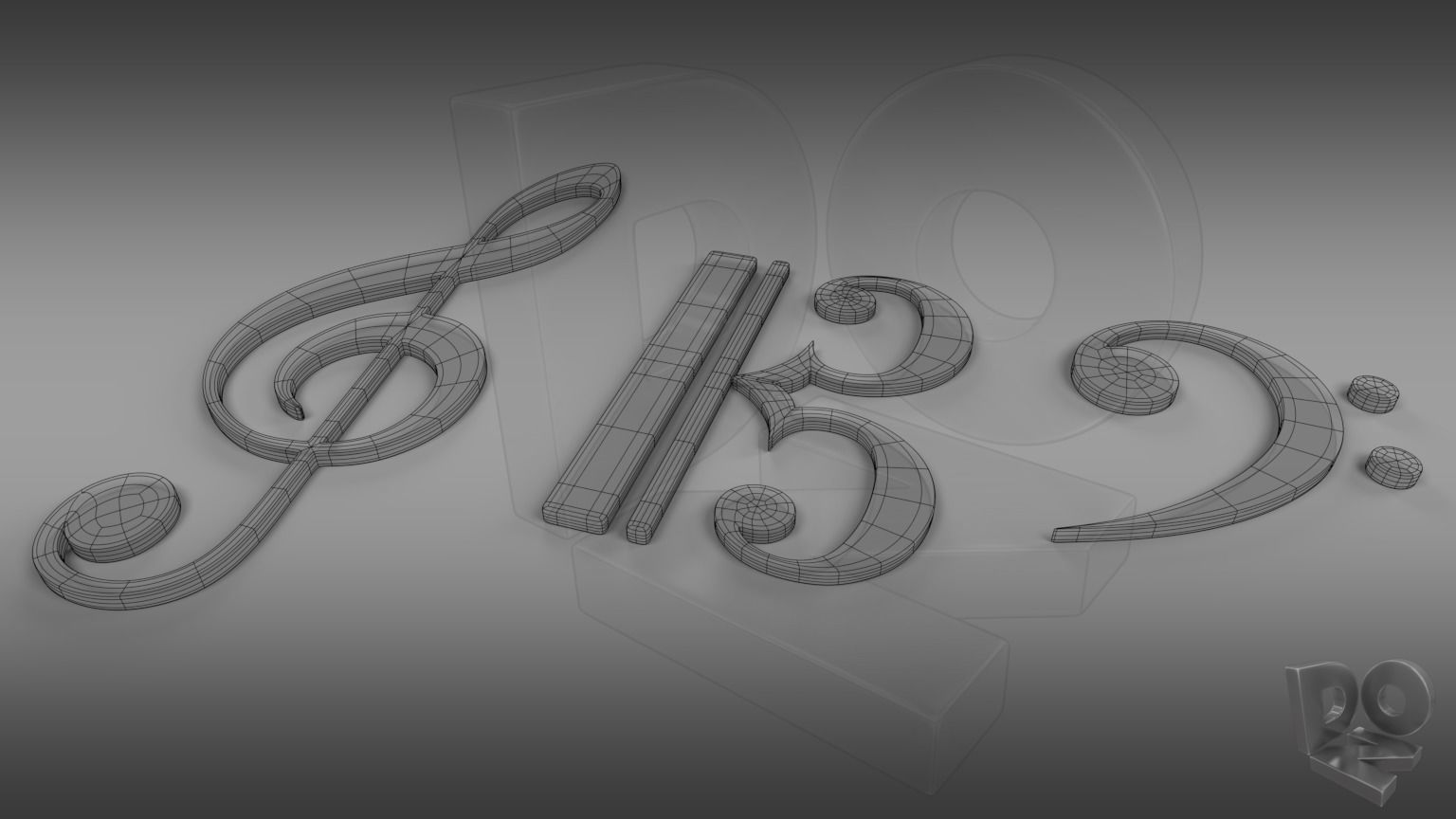 Musical clefs 3D model_2