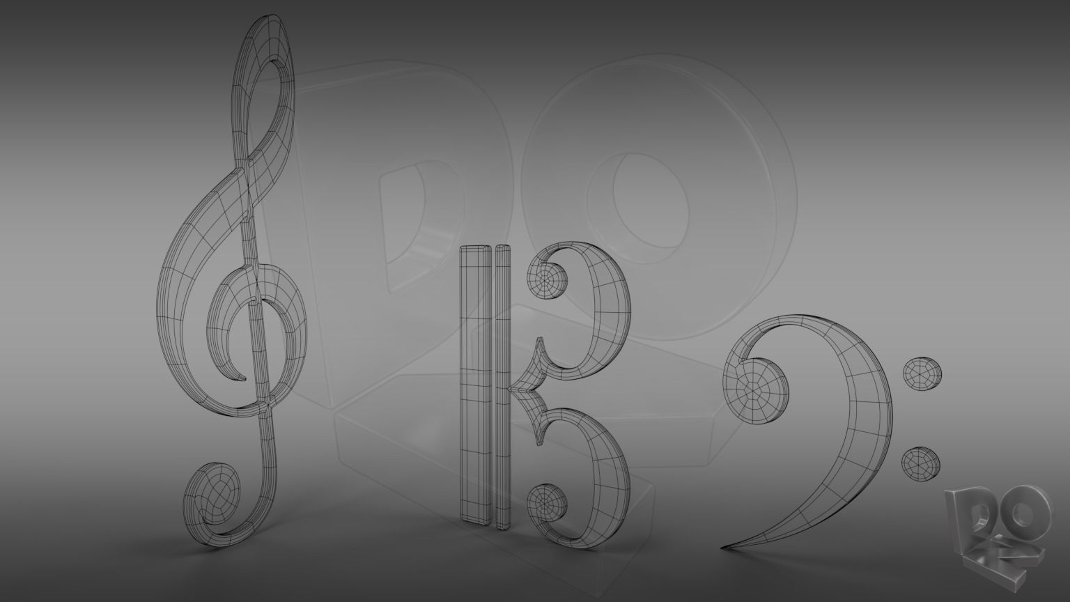 Musical clefs 3D model_1