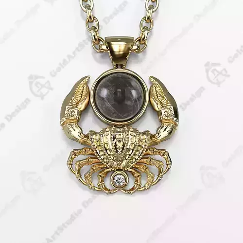 Cancer Zodiac Sign Pendant with moonstone 003-07 3D print model