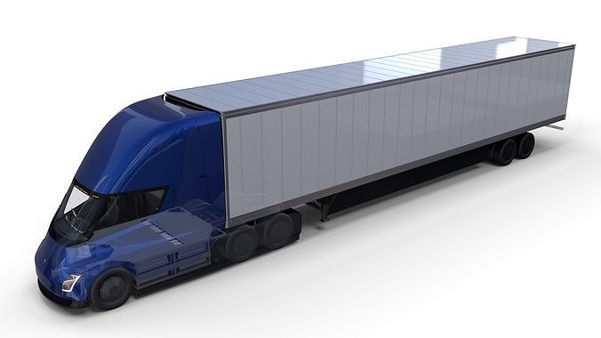Tesla Truck with Chassis Interior and Trailer Blue 3D model