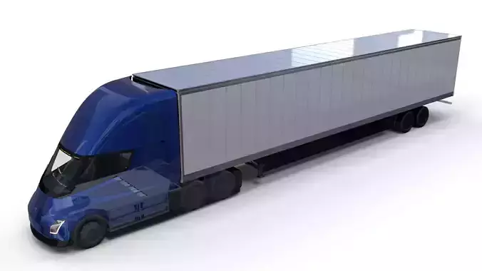 Tesla Truck with Chassis Interior and Trailer Blue 3D model
