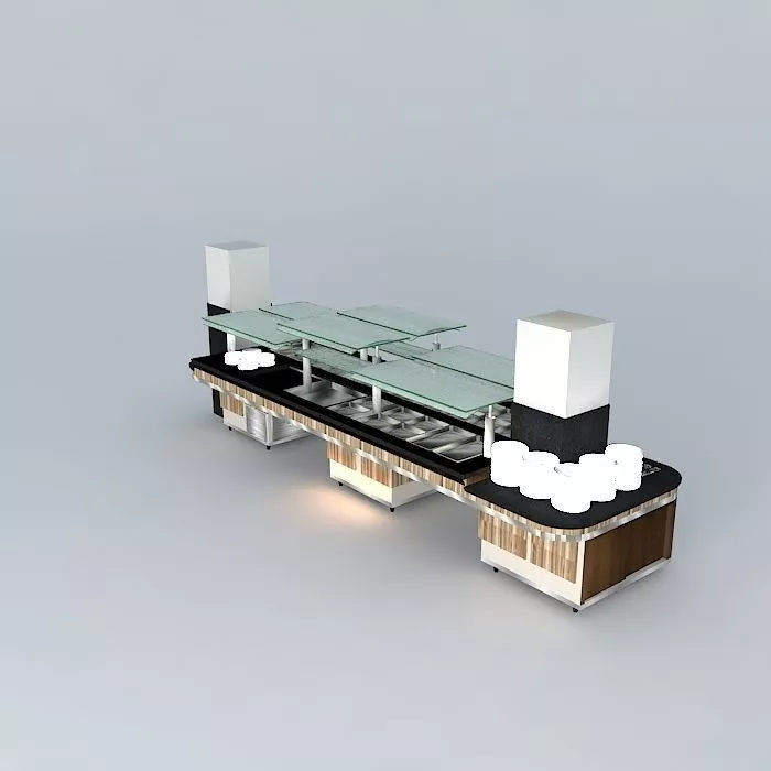 KIt001B restaurant counter with glass top Free 3D model