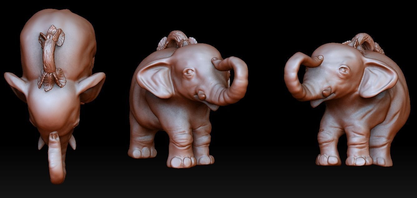 Elephant pendant with branch jumpring 3D print model_1